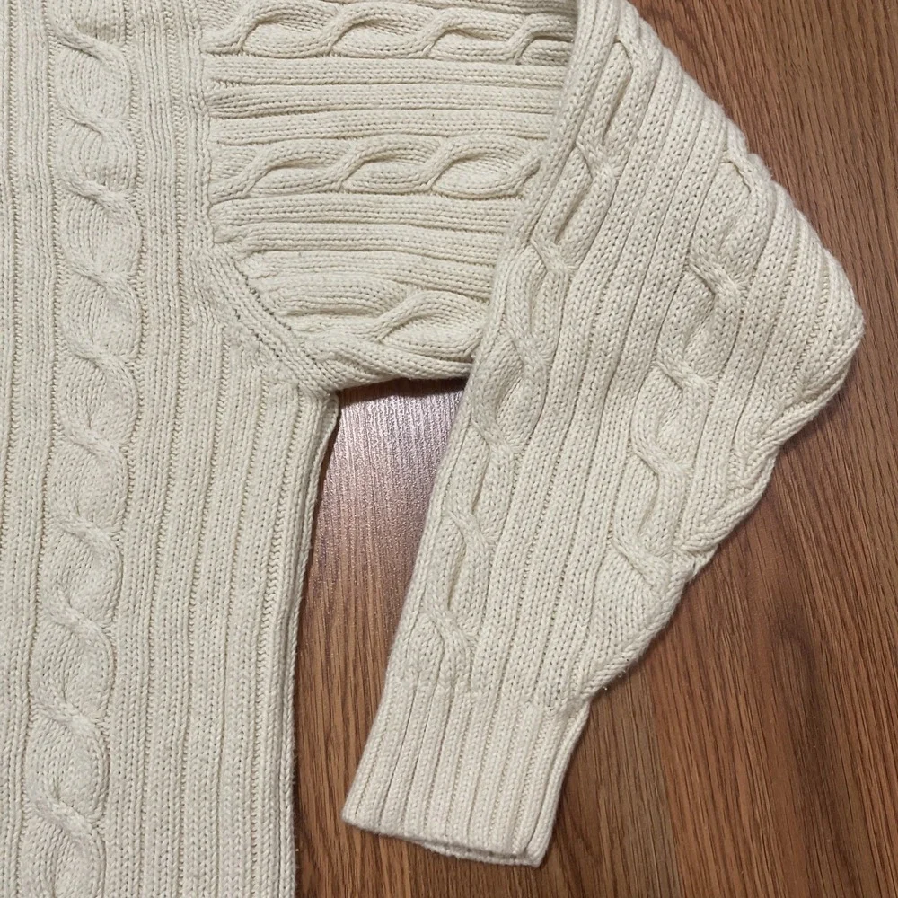 Dockers Sweater Mens Large Cable Knit Fisherman Crew Neck Ivory Vintage 90s